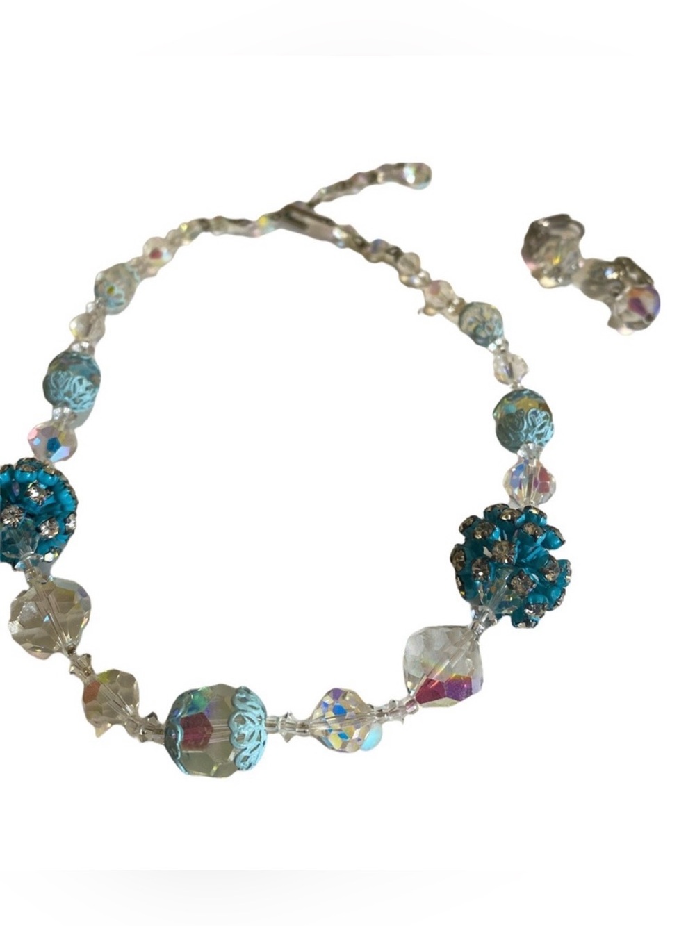 1950’s Clear & Blue Aurora Botealis Choker Necklace & Earring Set, Gorgeous